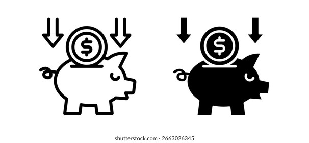 Save Money multiple icon set of two.line and glyph vector illustration