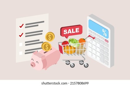 Save Money On Food Shopping. Saving, Inflation, Food Budget, Discount Promotion, Sale And Good Buy Concept. 