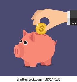 Save money with a piggy bank. Illustration in vectors.
