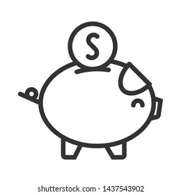 Save Money with Piggy Bank Thin Line Vector Icon