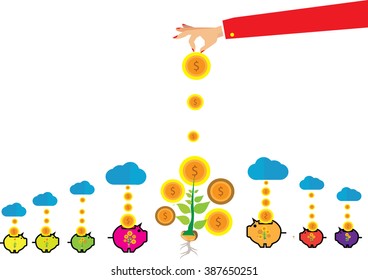Save money  and piggy , Cloud Vector Design