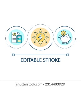 Save money with renewable energy loop concept icon. Efficient household. Alternative source advantage abstract idea thin line illustration. Isolated outline drawing. Editable stroke. Arial font used