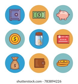 save money set collection icons