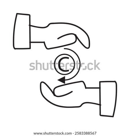 Save money sign Somoni - monetary unit of Tajikistan. Hands and coin