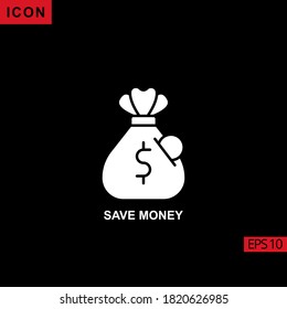 Sparen Sie das Geld-Vektorsymbol auf schwarzem Hintergrund. Bildflachsymbol für Grafik, Printmedien-Schnittstellen und Webdesign.
