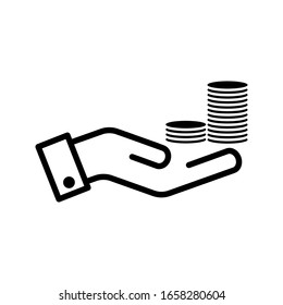 icono del vector de ahorro, dinero salarial, inversión financiera, mano de dólar, en fondo blanco. Pasos 10