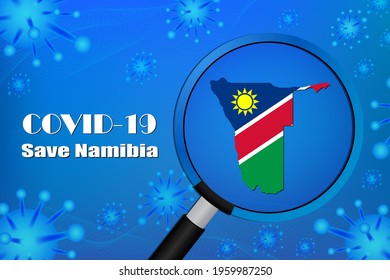 Save Namibia for stop virus sign. Covid-19 virus cells or corona virus and bacteria close up isolated on blue background,
Poster Advertisement Flyers Vector Illustration.