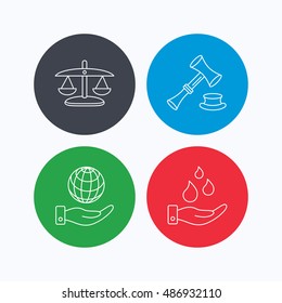 Save nature, auction and scales of justice icon.