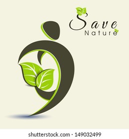 Guarde el fondo natural con hojas verdes frescas y gente ecológica. 