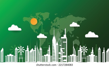 Save Nature Concept with Ecocity stock vector. Paper cut design