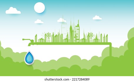 Save Nature Concept with Ecocity stock vector. Paper cut design