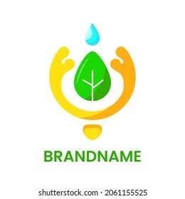 Save nature concept logo. this logo is a combination of water, leaves, and the symbol of a person hugging. blue, green, and yellow. modern, simple and fresh logotype. suitable for logo, icon, symbol