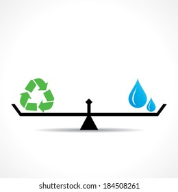 save nature concept recycle symbol and water symbol both are equal concept vector