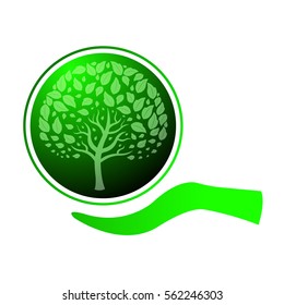 Save nature concept. Vector illustration of human hand and tree icon for your logo or other design