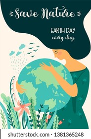 Save Nature. Earth Day. Vector template for card, poster, banner, flyer Design element