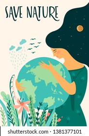 Save Nature. Earth Day. Vector template for card, poster, banner, flyer Design element