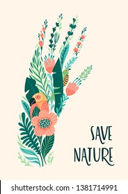 Save Nature. Earth Day. Vector template for card, poster, banner, flyer Design element