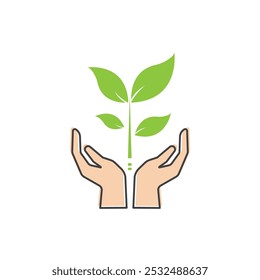 Save nature ecology logo hand and leaf illustration