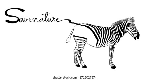 Save nature hand writing from zebra pattern. Earth day save world campaign banner