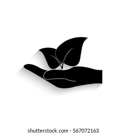 Save nature icon - black vector illustration with  shadow