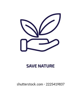 guardar el icono de naturaleza de la colección de naturaleza. Naturaleza fina y lineal, global, icono de contorno ecológico aislado en fondo blanco. Signo de la naturaleza del vector de línea, símbolo para web y móvil