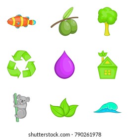 Save nature icons set. Cartoon set of 9 save nature vector icons for web isolated on white background