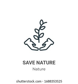 Icono de vector de esquema natural. Icono de naturaleza de salvado en línea delgada, ilustración de elemento simple vectorial plano del concepto de naturaleza editable trazo aislado en fondo blanco