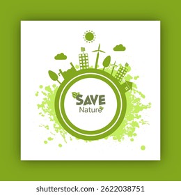 Guardar Diseño de carteles de Naturaleza con Green City en The Earth Planet para el Día Mundial del Medio Ambiente.