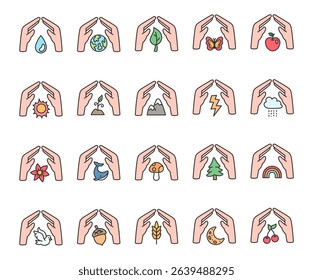 Save nature protection set drop, water, planet, earth, leaf, tree, butterfly, apple, sun, sprout, mountain, lightning, cloud, flower, whale, mushroom, spruce, rainbow, dove