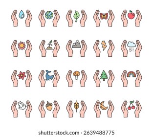 Save nature protection set drop, water, planet, earth, leaf, tree, butterfly, apple, sun, sprout, mountain, lightning, cloud, flower, whale, mushroom, spruce, rainbow, dove