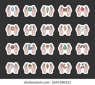 Save nature protection set drop, water, planet, earth, leaf, tree, butterfly, apple, sun, sprout, mountain, lightning, cloud, flower, whale, mushroom, spruce, rainbow, dove