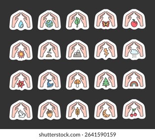 Save nature protection set drop, water, planet, earth, leaf, tree, butterfly, apple, sun, sprout, mountain, lightning, cloud, flower, whale, mushroom, spruce, rainbow, dove