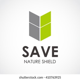 Save nature of shield abstract vector and logo design or template protection business icon of company identity symbol concept