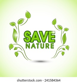 Save Nature text with green leaves. 