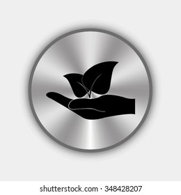 save nature vector icon - round metallic button