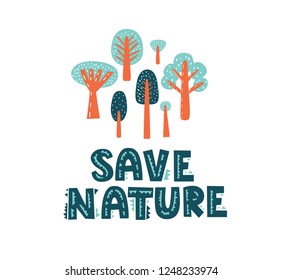 Save nature vector poster template. For poster, brochure, flyer, banner or postcard on environmental theme, nature conservation and trees