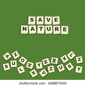 Save Nature Word Art With Cube. Word Concept of Save Nature. Vector EPS 10.