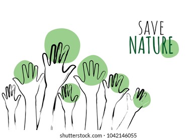 Save the Nature-save the world Ecology concept. hands raised up like trees Suitable for posters flyers banners for Earth Day Vector illustration isolated on background