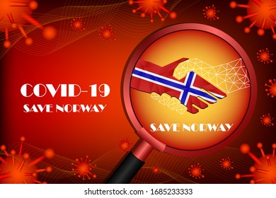 Save Norway for stop virus sign. Covid-19 virus cells or corona virus and bacteria close up isolated on blue background,
Poster Advertisement Flyers Vector Illustration.