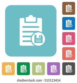 Save note white flat icons on color rounded square backgrounds