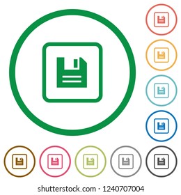 Save object flat color icons in round outlines on white background