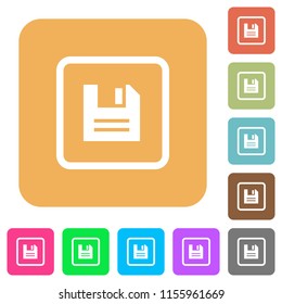 Save object flat icons on rounded square vivid color backgrounds.