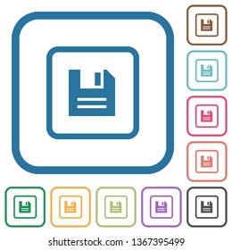 Save object simple icons in color rounded square frames on white background