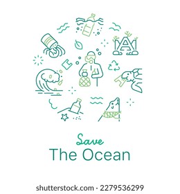 Save the ocean concept vector illustration. Line art style light background design for Article, Web page, Banner, Poster, Print ad, etc.