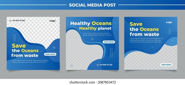 Save the ocean horizontal banner template	
