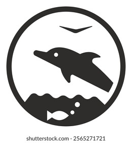 save the ocean icon, dolphin symbol, flat vector illustration on white background