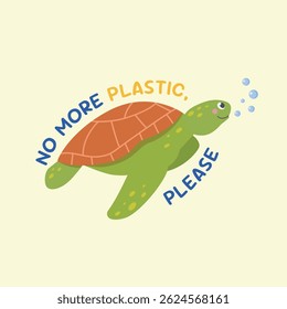Save the ocean, no more plastic on isolated background. World Oceans day concept for t-shirt design, poster,banner, social media,greeting cards.Vector illustration. Save the planet.