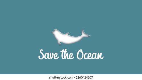 Save the ocean. Paper cut dolphin on a blue background. Layered paper background. 3D effect illustration. Marine life in minimalist style. Vector illustration