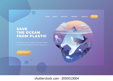 Save The Ocean from Plastic - Vector Landing Page