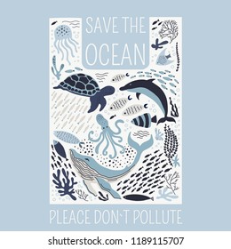 Save Ocean Please Dontt Pollute Poster Stock Vector (Royalty Free ...